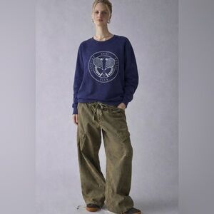 T.la Anthropologie Puff Sleeve Graphic Sweatshirt Navy Blue Size S